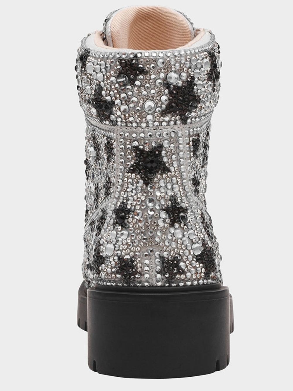 Betsey Johnson Silver and Black Rhinestone Star Lace-Up Combat Boots New in Box - Picture 5 of 7